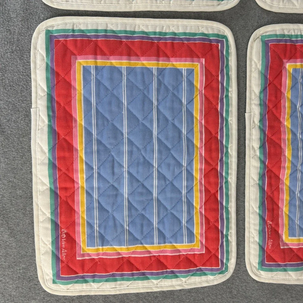 Bob Van Allen 9 Piece Tablecloth Placemats Napkins Set Colorful Stripe Vintage